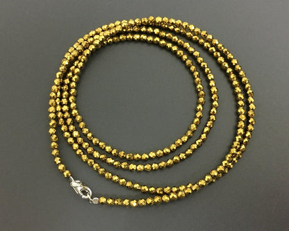 Gold Hematite Necklace Jewelry 925 Silver Clasper 3mm 4mm 30'' 40''