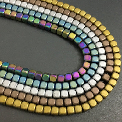 Perles cubiques mates en hématite de 4 mm, 15 pouces