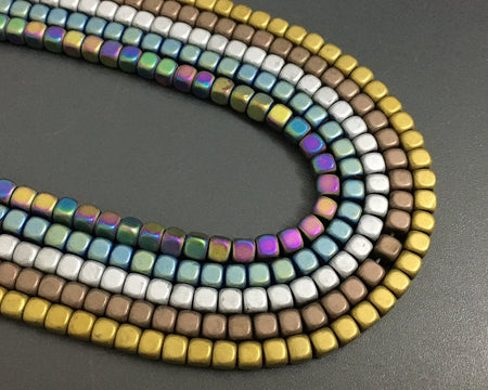 4mm Hematite Cube Matte Beads15''