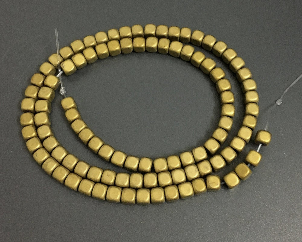 4mm Hematite Cube Matte Beads15''