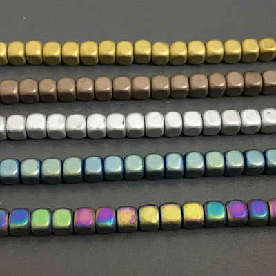 Perles cubiques mates en hématite de 4 mm, 15 pouces