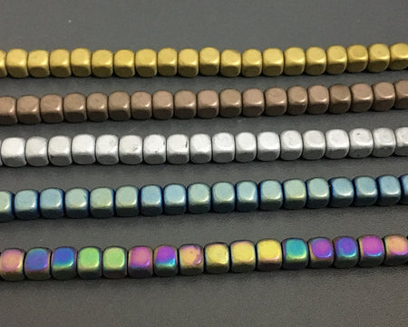 4mm Hematite Cube Matte Beads15''