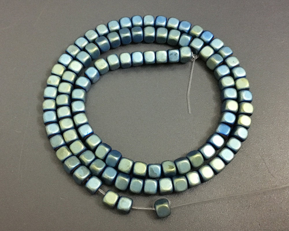 4mm Hematite Cube Matte Beads15''
