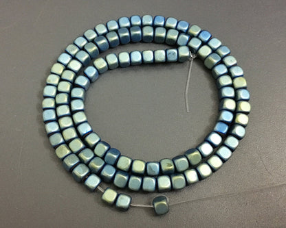 4mm Hematite Cube Matte Beads15''