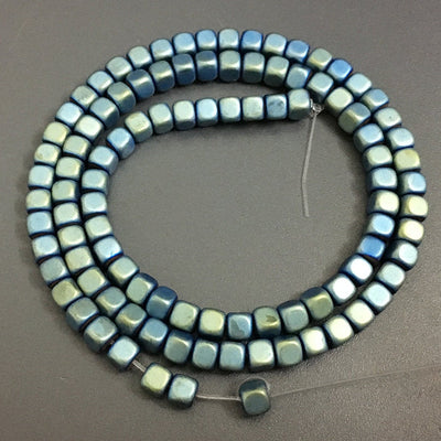 Perles cubiques mates en hématite de 4 mm, 15 pouces