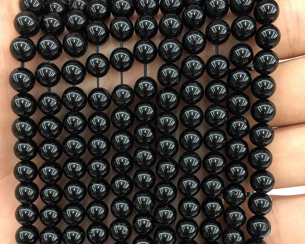 A Black Tourmaline Beads, Natural Gemstone Beads  4mm 6mm 8mm 10mm 12mm 15''