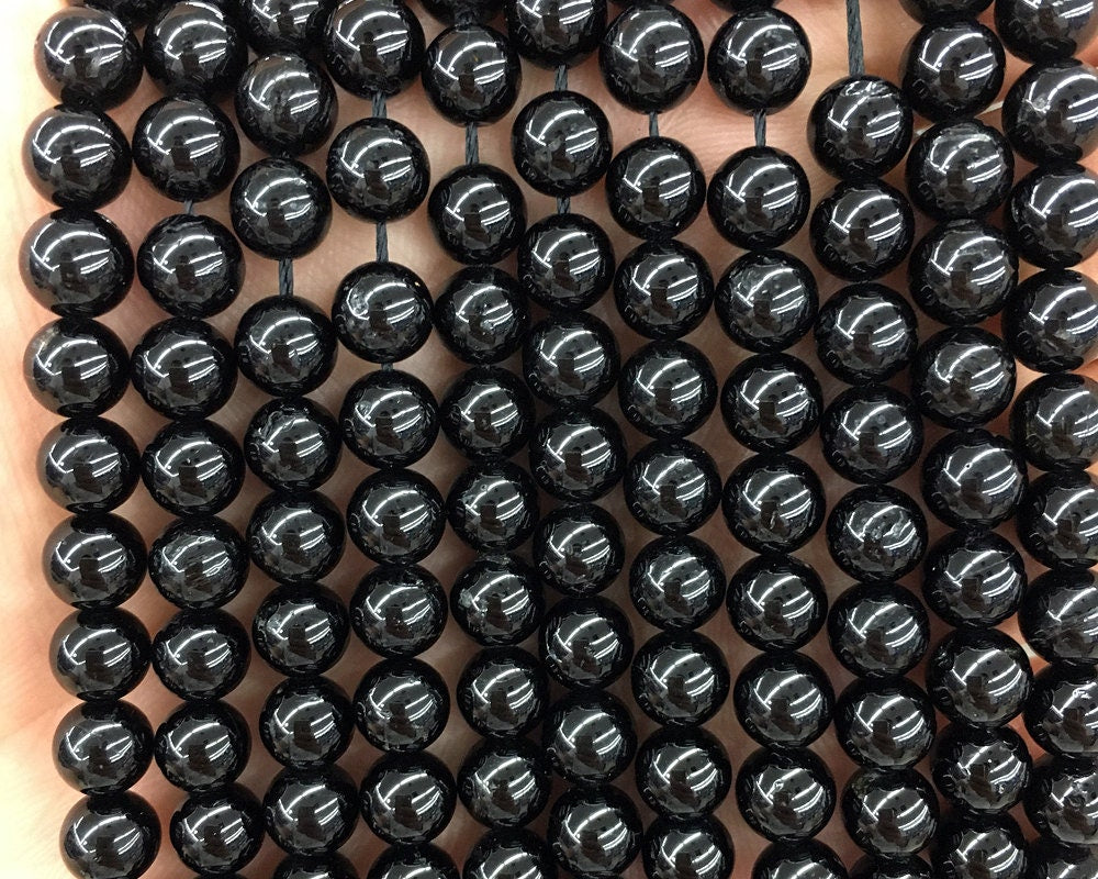 A Black Tourmaline Beads, Natural Gemstone Beads  4mm 6mm 8mm 10mm 12mm 15''