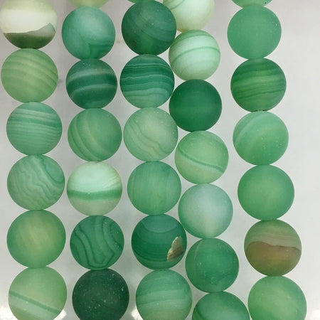 Perles d'agate mate à rayures vertes 6 mm, 8 mm, 10 mm, 12 mm, 15 pouces