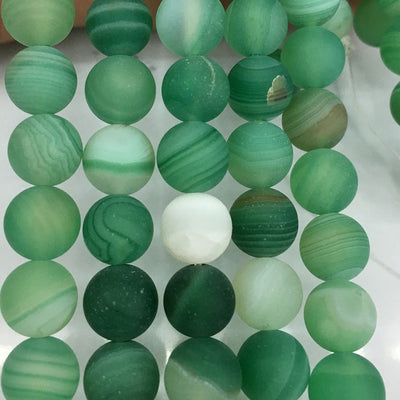 Perles d'agate mate à rayures vertes 6 mm, 8 mm, 10 mm, 12 mm, 15 pouces