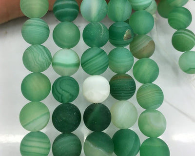 Green Striped Agate Matte Beads 6mm 8mm 10mm 12mm 15''