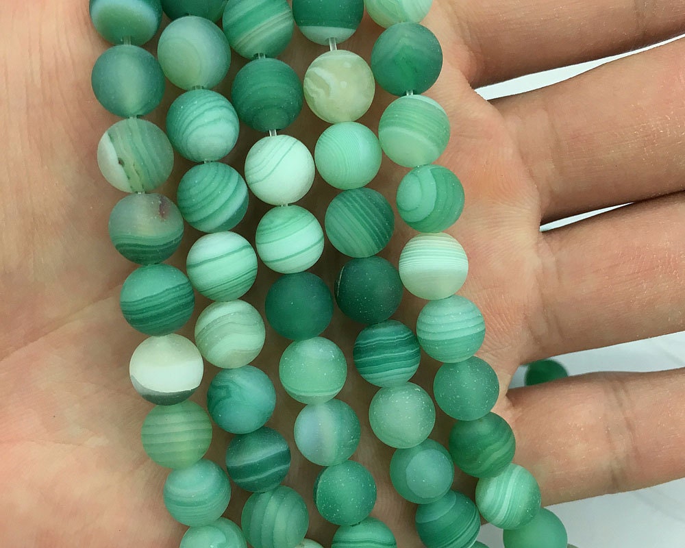 Green Striped Agate Matte Beads 6mm 8mm 10mm 12mm 15''