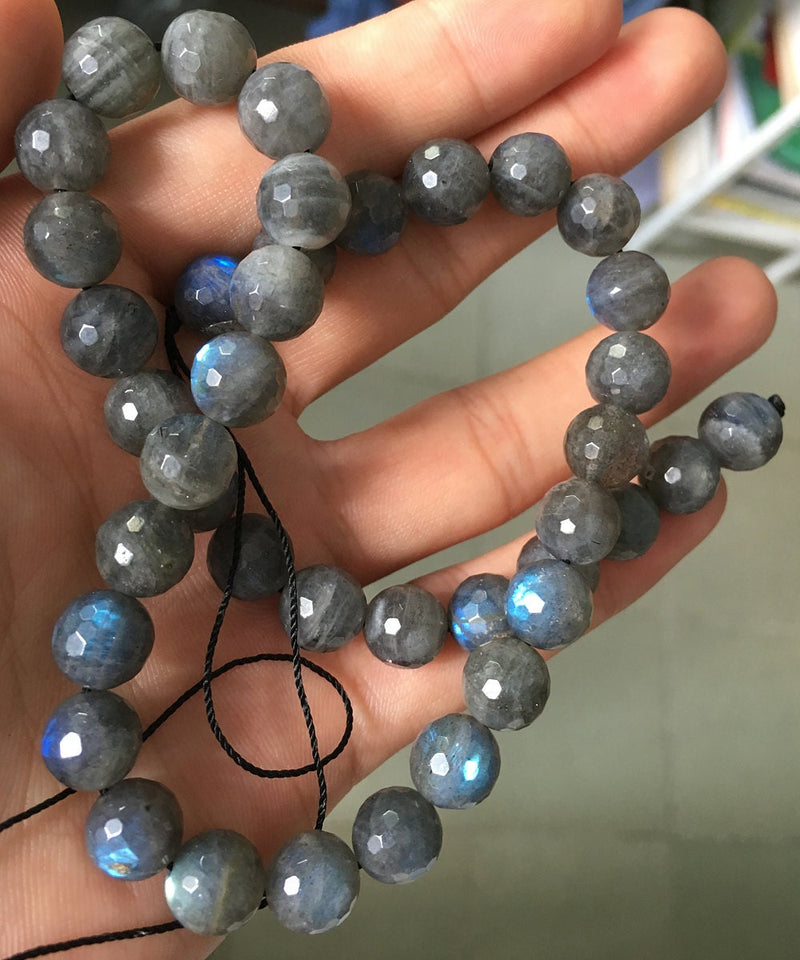 Perles à facettes en labradorite 6 mm, 8 mm, 10 mm, 12 mm, 15 pouces