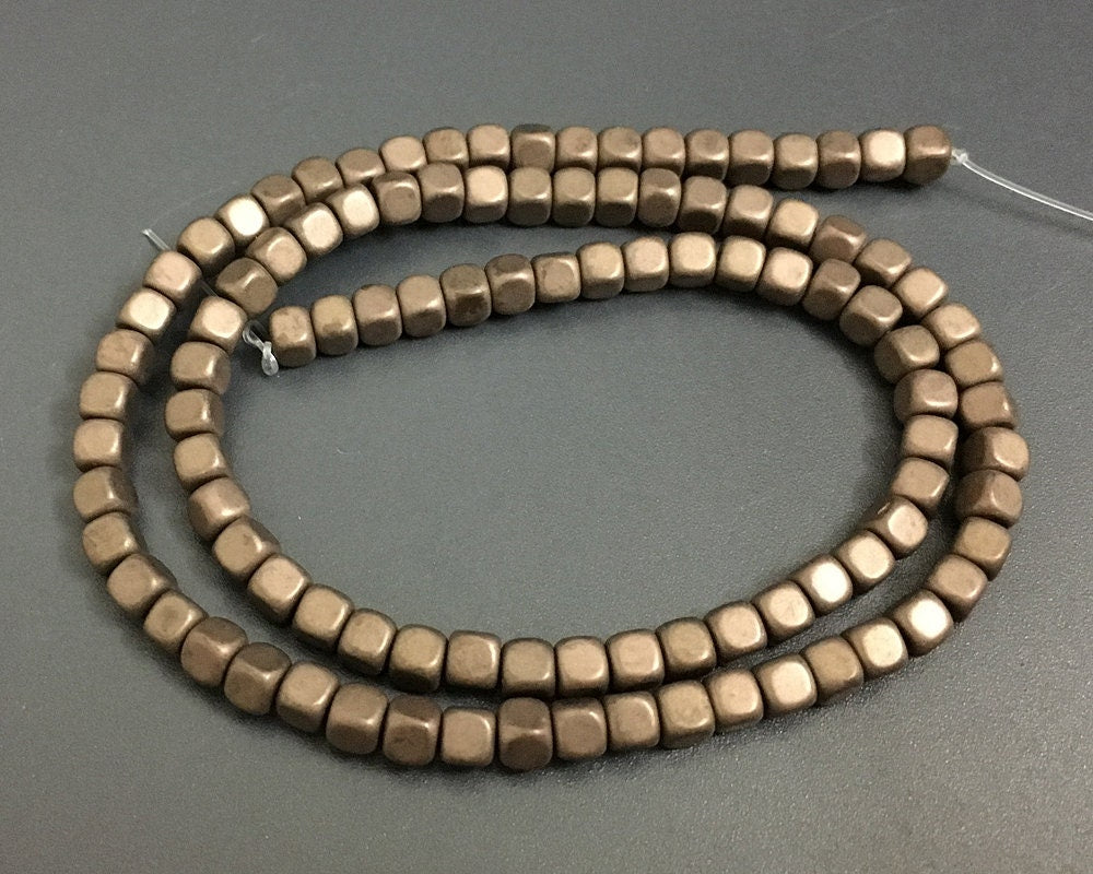4mm Hematite Cube Matte Beads15''