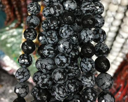 Snowflake Obsidian Faceted Beads 6mm 8mm 10mm 15''