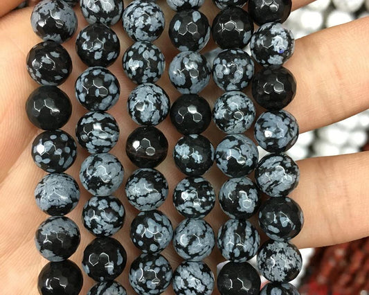 Snowflake Obsidian Faceted Beads 6mm 8mm 10mm 15''