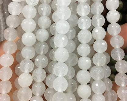White Jade Faceted Beads 6mm 8mm 10mm 15''