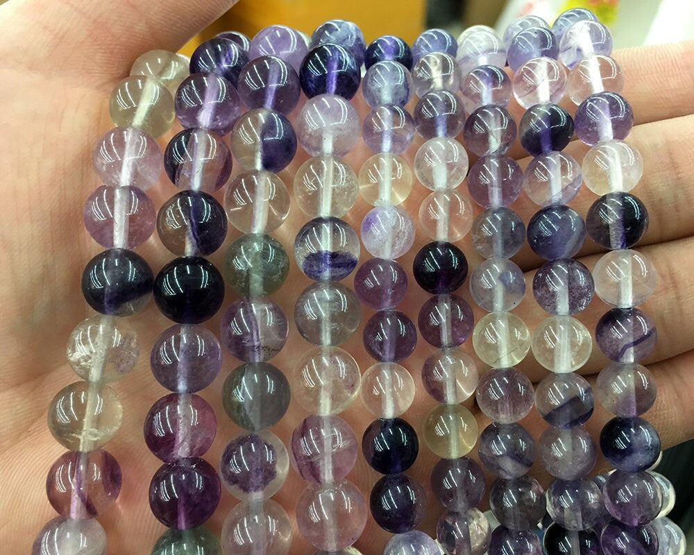 Perles de fluorite violette 6 mm 8 mm 10 mm 12 mm 15''