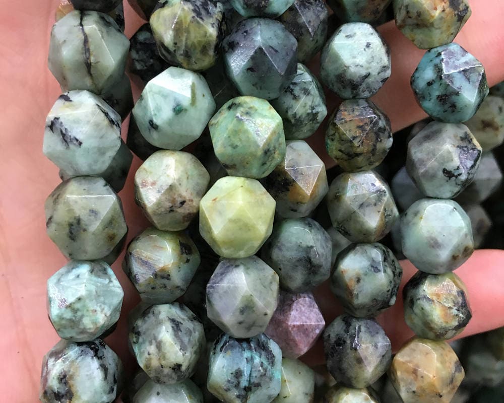 African Turquoise Faceted Nugget Stone  6mm 8mm 10mm 15''