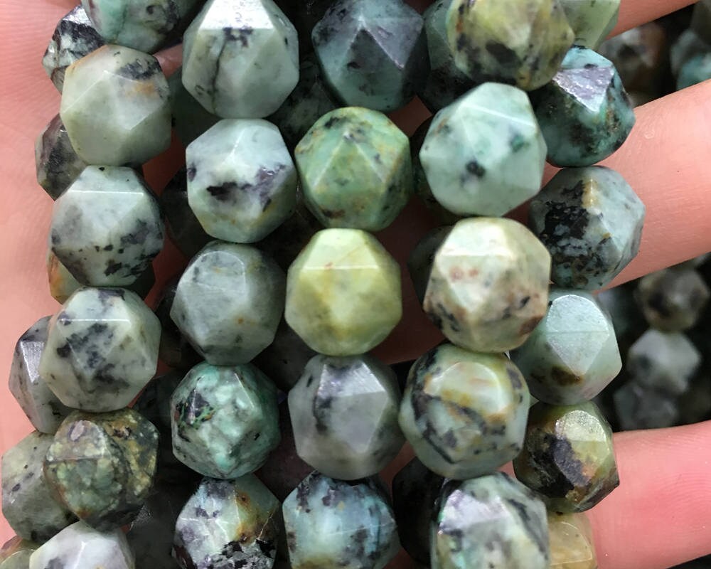 African Turquoise Faceted Nugget Stone  6mm 8mm 10mm 15''