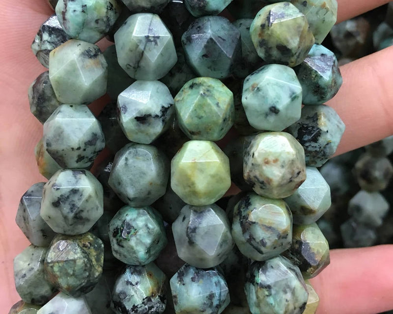 African Turquoise Faceted Nugget Stone  6mm 8mm 10mm 15''