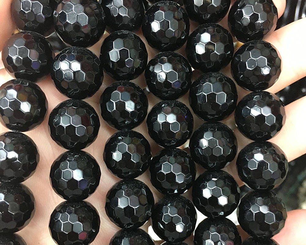 Black Onyx Faceted Beads Natural Gemstone Beads  4mm 6mm 8mm 10mm 12mm 14mm 15''