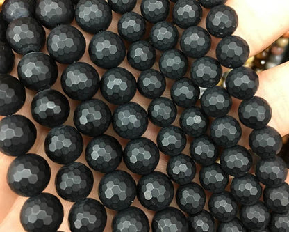 Onyx Faceted Matte Beads Natural Gemstone Beads 4mm 6mm 8mm 10mm 12mm 15''