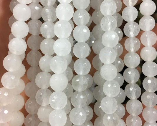 White Jade Faceted Beads 6mm 8mm 10mm 15''