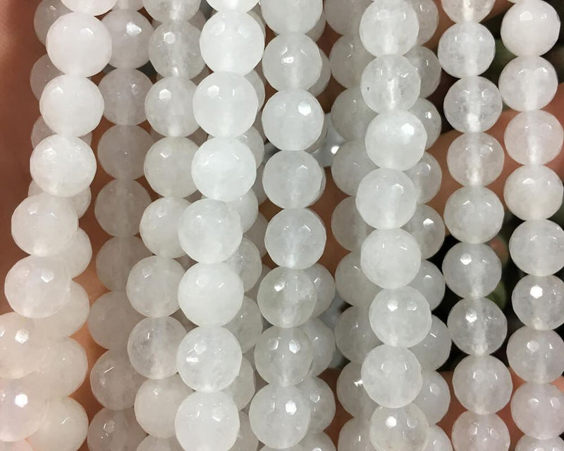 White Jade Faceted Beads 6mm 8mm 10mm 15''