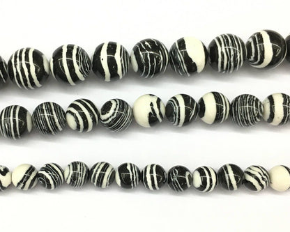 Black White Malachite  4mm 6mm 8mm 10mm 12mm 15''