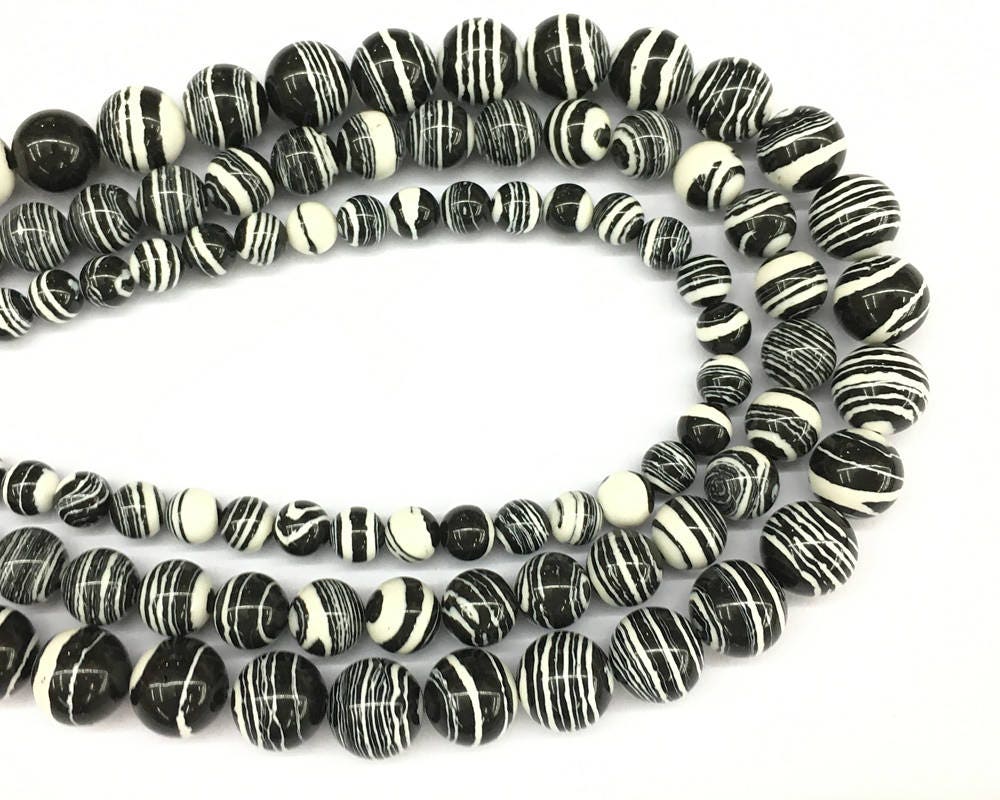 Black White Malachite  4mm 6mm 8mm 10mm 12mm 15''