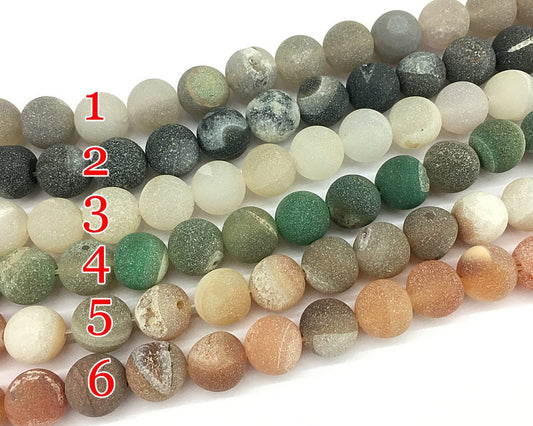 Druzy Agate Matte Beads 8mm 10mm 12mm 15''