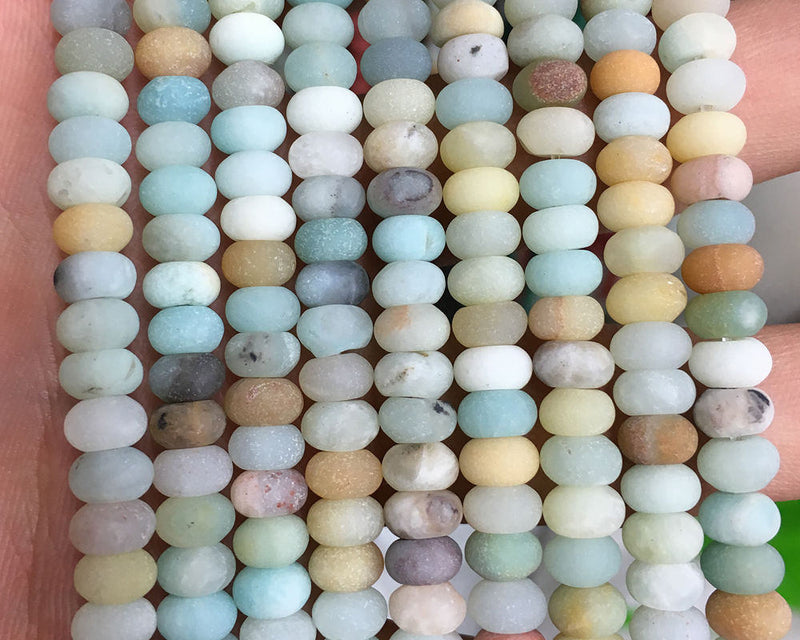 Perles rondelles mates en amazonite 4 x 6 mm, 5 x 8 mm, 38 cm