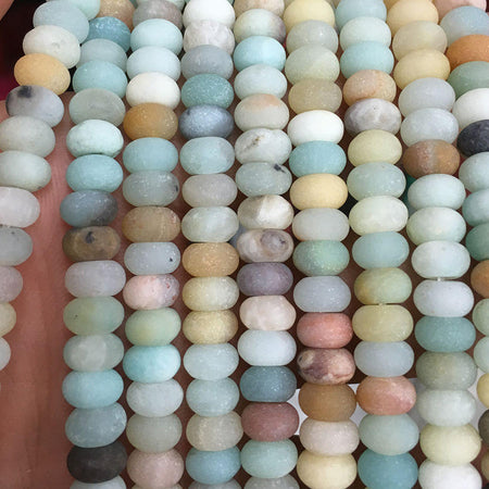 Perles rondelles mates en amazonite 4 x 6 mm, 5 x 8 mm, 38 cm