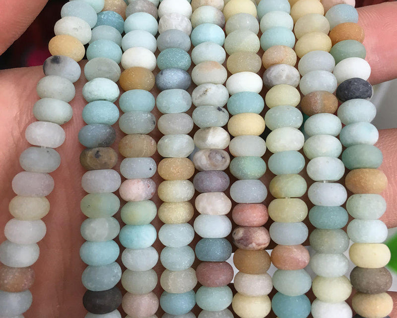 Perles rondelles mates en amazonite 4 x 6 mm, 5 x 8 mm, 38 cm
