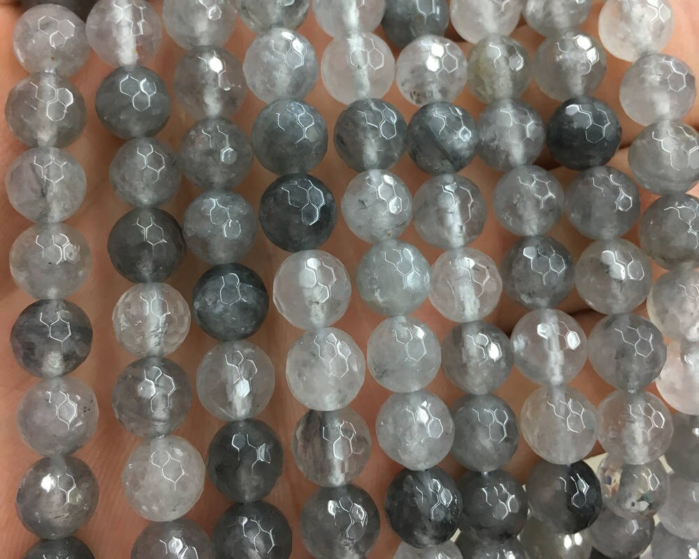 Gray Cloudy Quartz Faceted Beads 8mm 10mm 15''