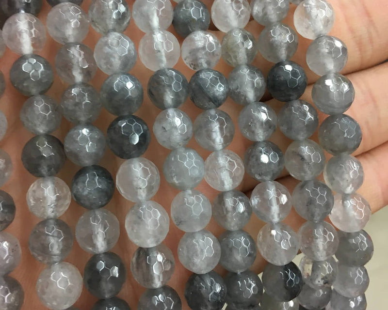 Gray Cloudy Quartz Faceted Beads 8mm 10mm 15''