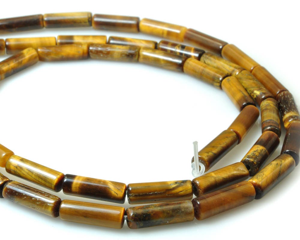 Yellow Tiger Eye Tube Beads Natural Gemstone Beads 4x13mm