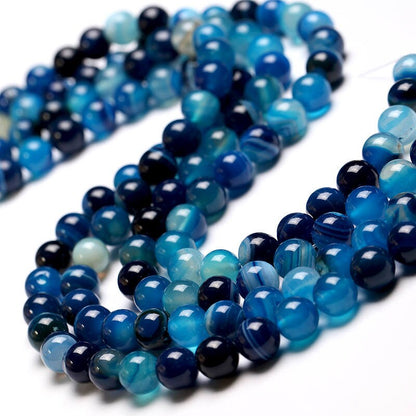 Blue Striped Agate Beads 4mm 6mm 8mm 10mm 12mm 15''