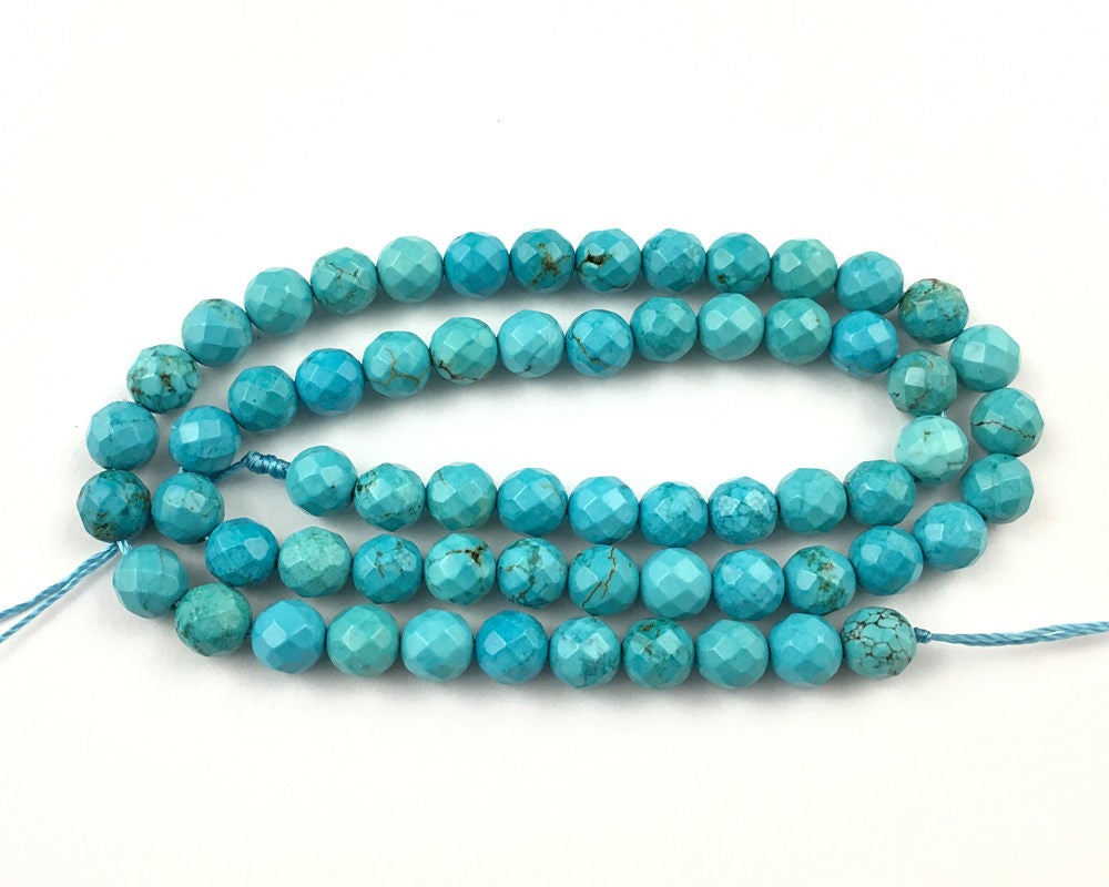 Perles à facettes en howlite bleue 4 mm, 6 mm, 8 mm, 10 mm, 12 mm, 15 pouces