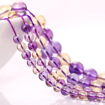 Perles d'améthyste et de citrine, pierres précieuses de 6 mm, 8 mm, 10 mm, 12 mm, 15 pouces