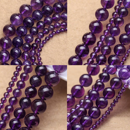 Perles d'améthyste naturelles de 4 mm, 6 mm, 8 mm, 10 mm, 12 mm, 15 pouces