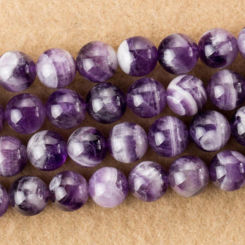 Purple White Amethyst 6mm 8mm 10mm 12mm 15''