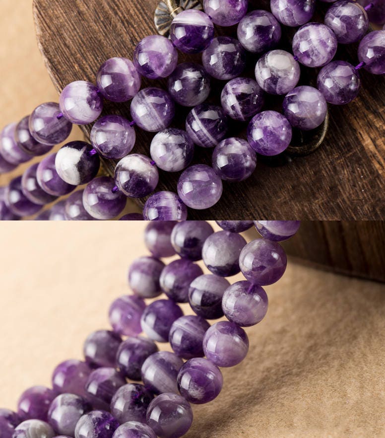 Purple White Amethyst Natural Gemstone Beads 6mm 8mm 10mm 12mm 15''