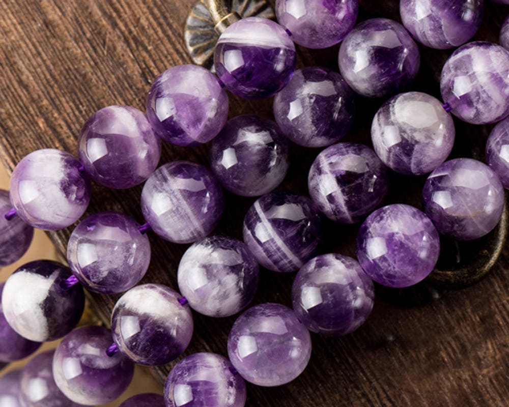 Purple White Amethyst Natural Gemstone Beads 6mm 8mm 10mm 12mm 15''
