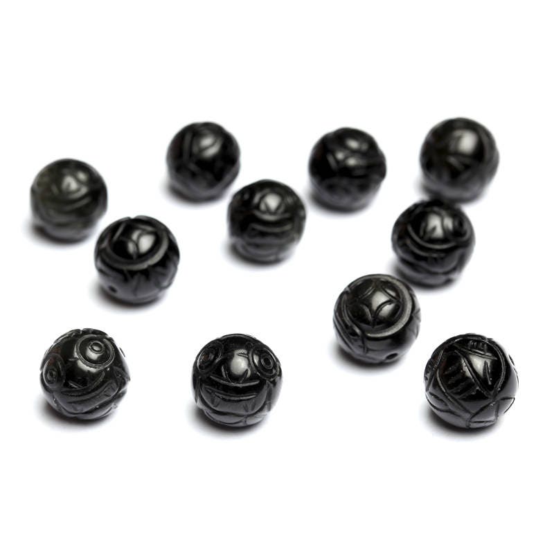 Black Obsidian Carved Beads 10mm 12mm 14mm 16mm 1PC