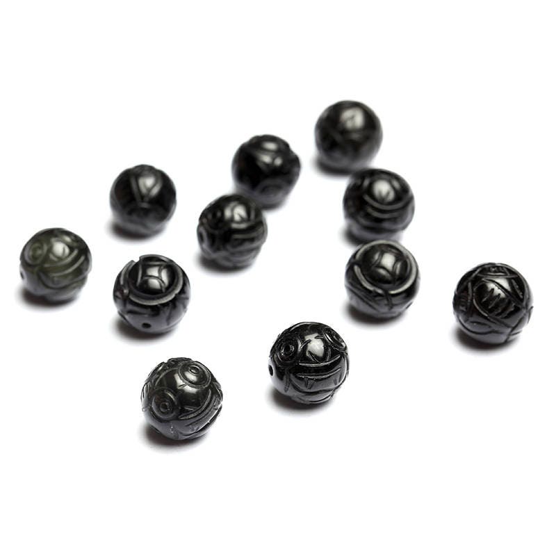 Black Obsidian Carved Beads 10mm 12mm 14mm 16mm 1PC