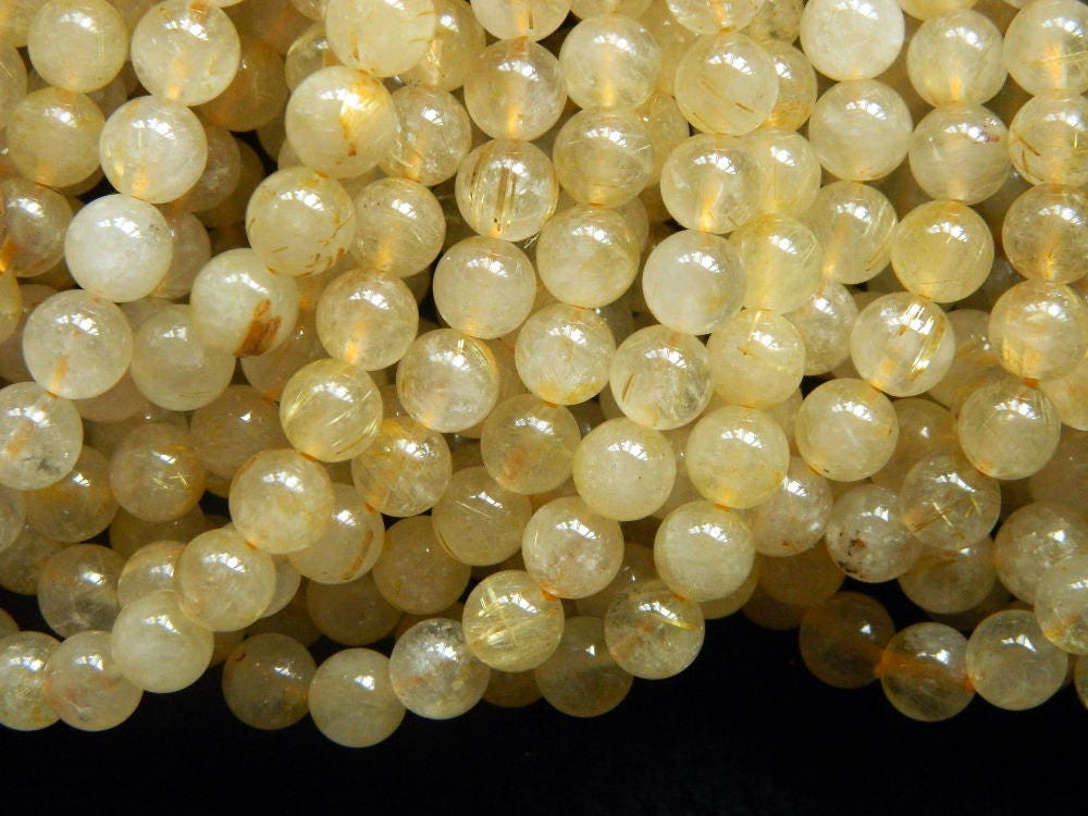 Gold Rutilated Quartz Beads 6mm 8mm 10mm 15''