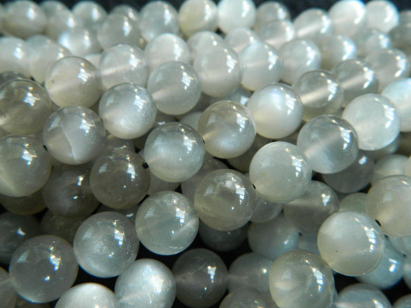 Perles de pierre de lune grise véritable 6 mm 8 mm 10 mm 15''