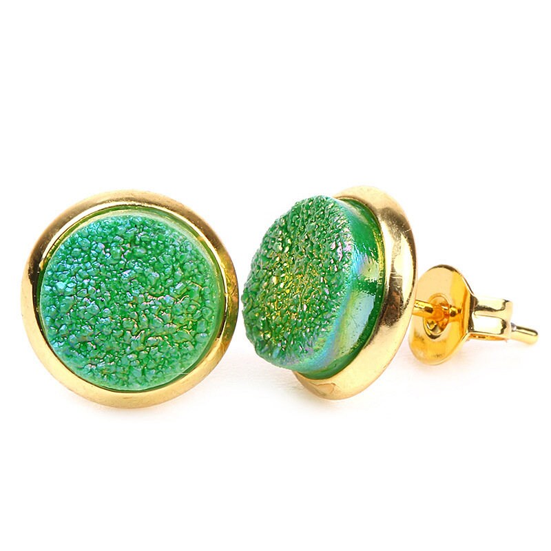 Gold Druzy Earrings 6mm 8mm 2pcs