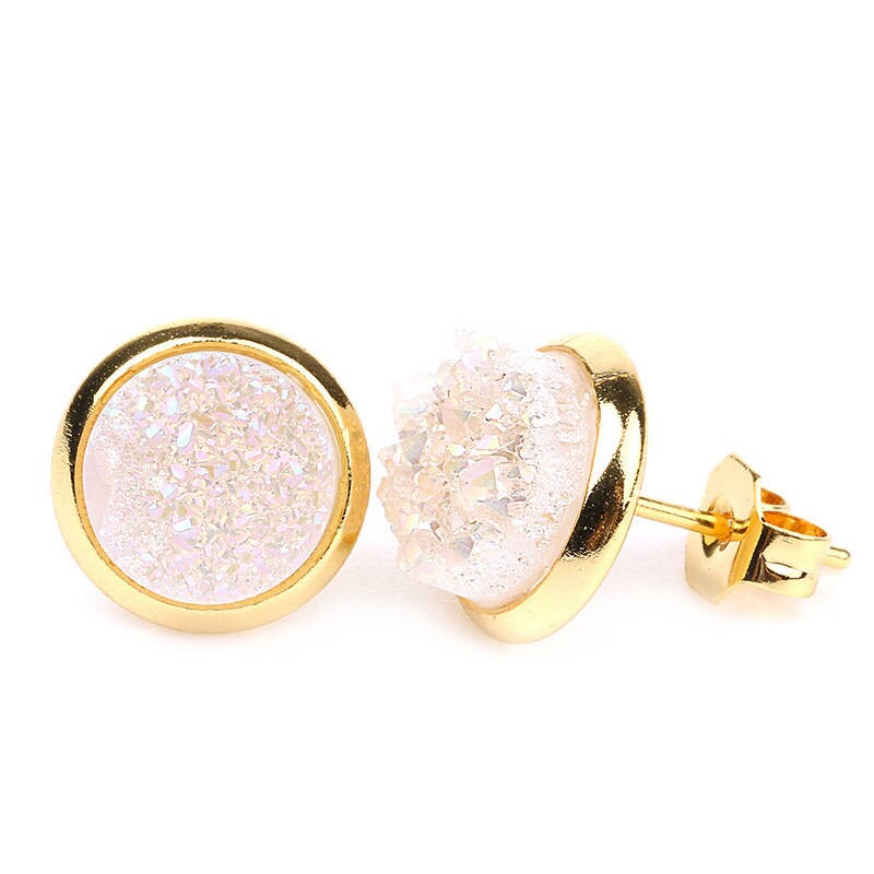 Gold Druzy Earrings 6mm 8mm 2pcs